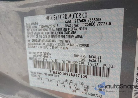 2005 Ford Freestar Se z USA, uszkodzony, nr VIN 2FMZA51695BA17109